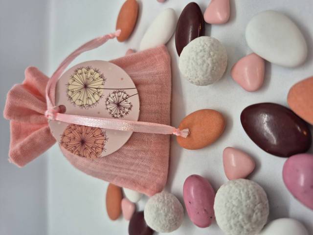 POCHON GAZE DE COTON FLEUR ROSE 